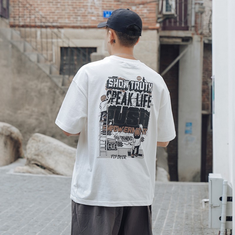 Áo thun unisex nam nữ tay lỡ phông form rộng teen cổ tròn oversize cotton PUSH giá rẻ màu đen trắng tee pull freesize