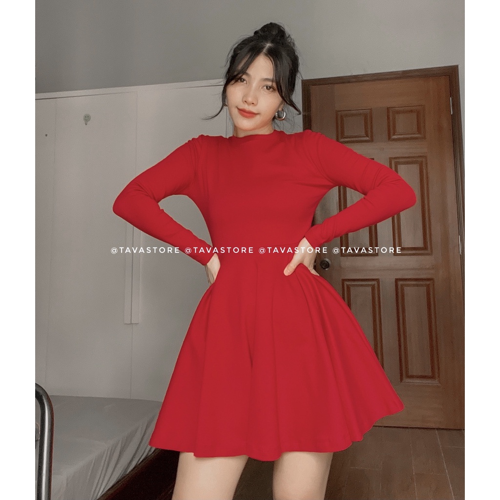 Đầm thun xoè tay dài