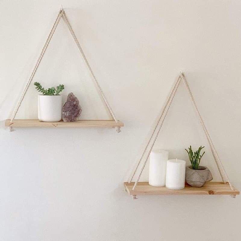 Kệ gỗ treo Decor 25cm - 40cm, sâu 10cm kèm dây thừng