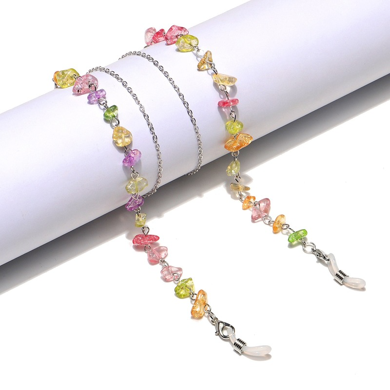 Dây Đeo Kính Chống Mất Đính Đá Màu Cầu Vồng Trong Suốt Thời Trang