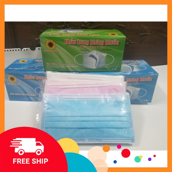 Khẩu trang kháng khuẩn 😷Freeship😷 Hướng Dương  3 lớp Xanh/trắng/hồng (túi 10c)