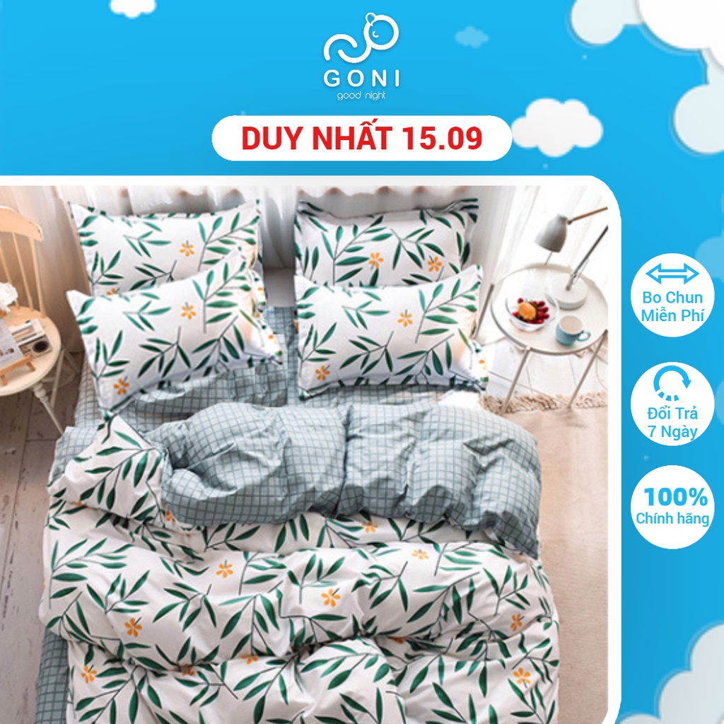 Bộ Chăn Ga Gối Cotton Tici GONI Drap Giường Trắng Xanh Xám Hoa Đồng Quê Vintage Đủ Kích Thước Trải Nệm Không Kèm Ruột
