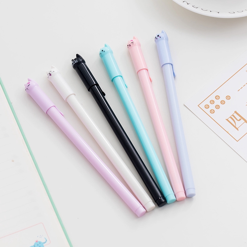 Bút Mực Gel Ngòi 0.5Mm In Hình Mèo Dễ Thương Kiểu Hàn Quốc