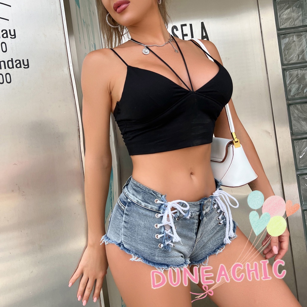 DUNEA Quần short denim nữ lưng cao thời trang plus size