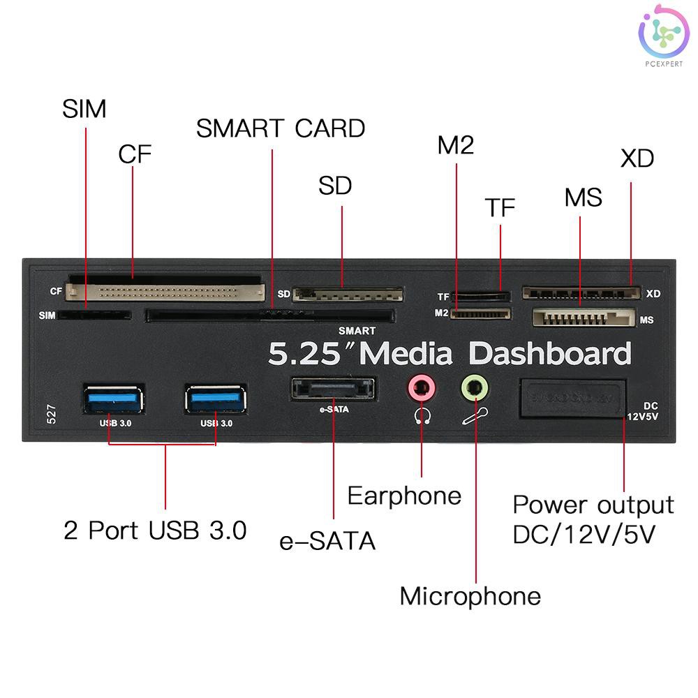 PCER♦Multi-Function USB 3.0 Hub eSATA Port Internal Card Reader PC Dashboard Media Front Panel Audio