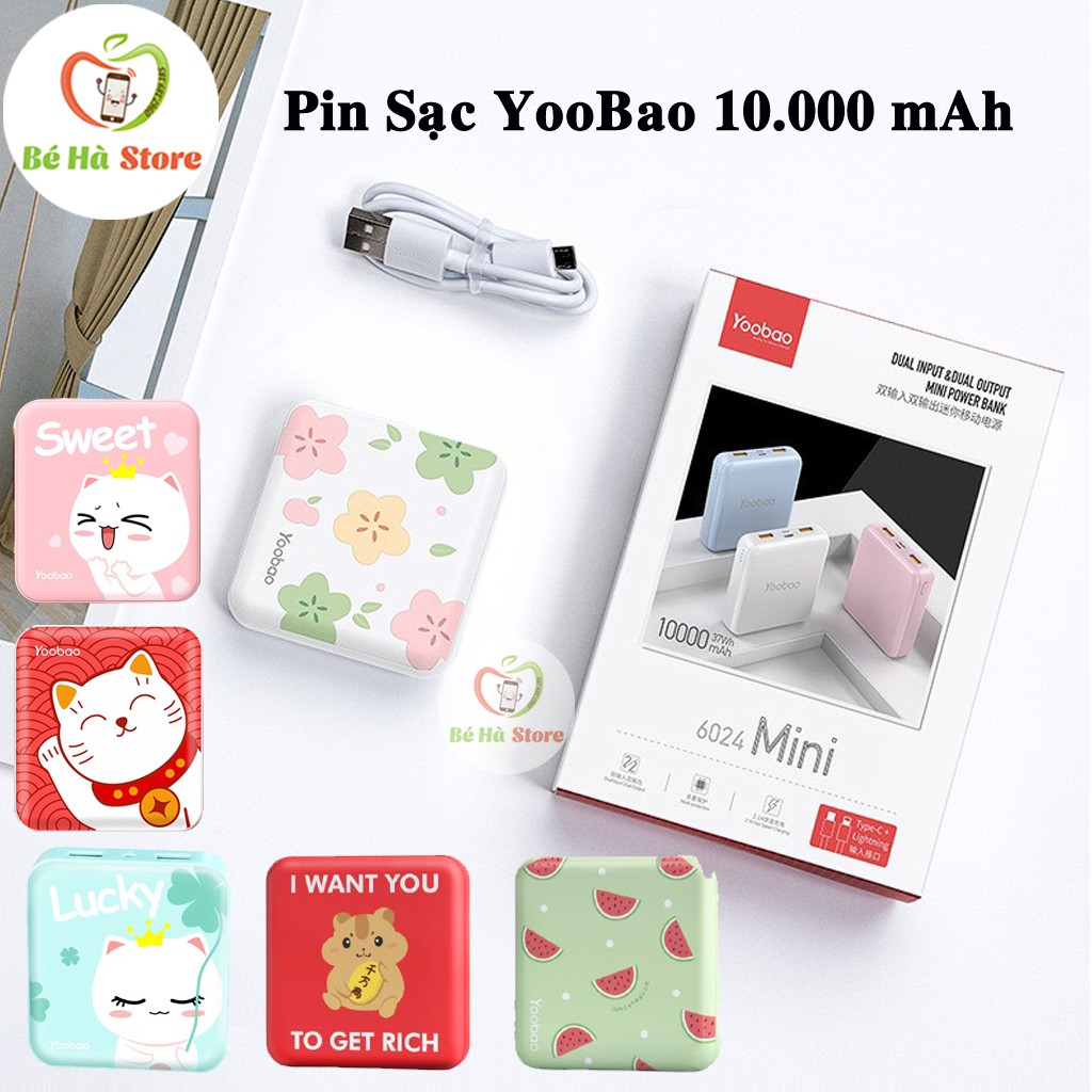 Pin Sạc Dự Phòng YooBao 10.000 mAh Chính Hãng (6024 Mini) - Có 2 Đầu Sạc Micro + Lightning, 2 Cổng USB( Video chi tiết)