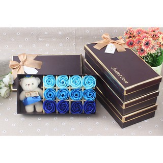 Hoa hồng 12 bông kèm gấu hộp Chữ nhật