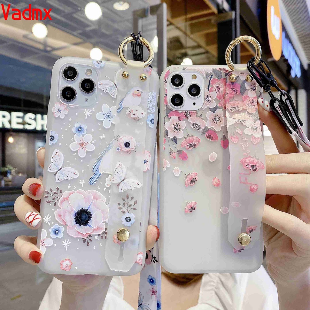 Ốp điện thoại TPU mềm hình hoa anh đào có dây vòng tay cho IPHONE 12 PRO MAX 12 Mini