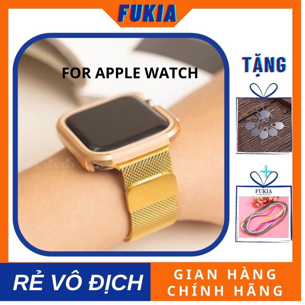 Combo dây thép milan và ốp viền thép vàng Apple Watch đồng hồ thông minh Series 1/2/3/4/5/6/SE size 38/40/42/44 mm