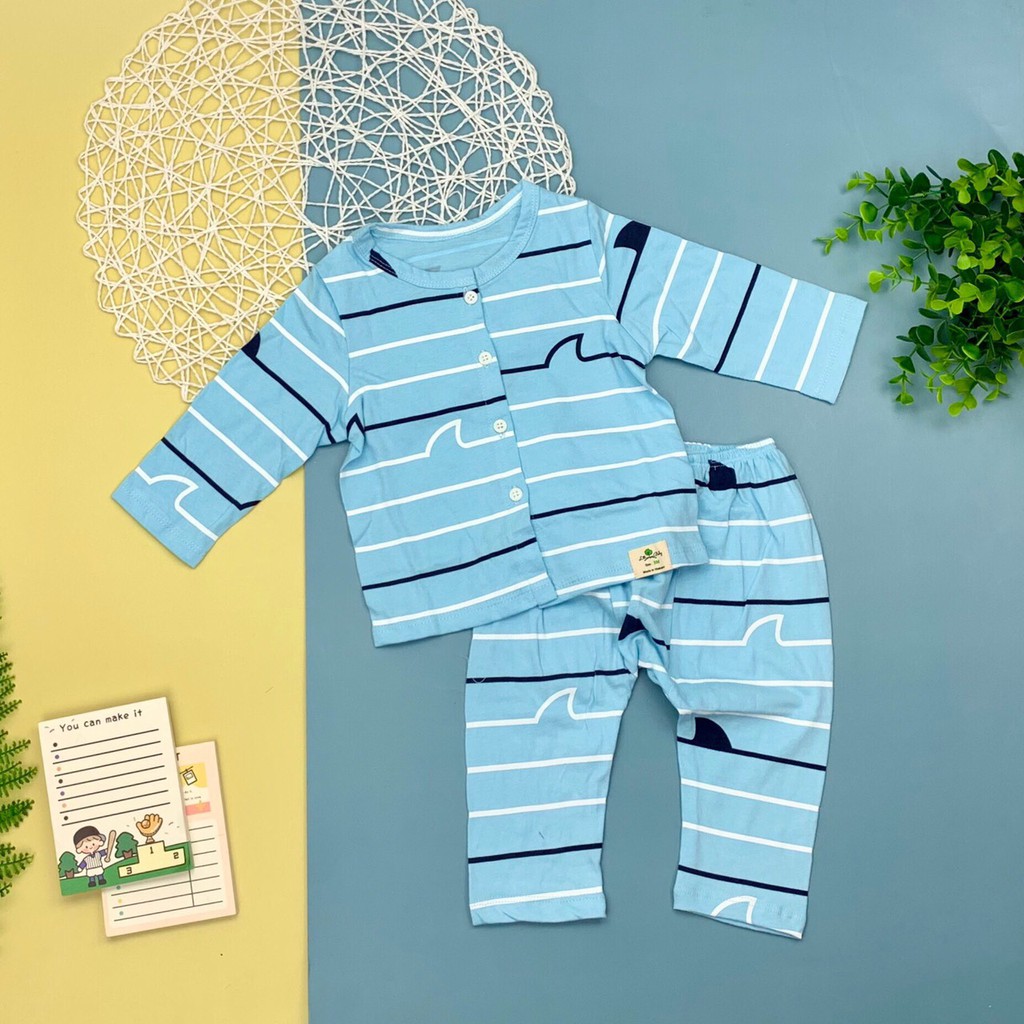 Bộ Sơ Sinh Cài Cúc dài tay LITIBABY cho bé trai bé gái từ 3-18M -H4800