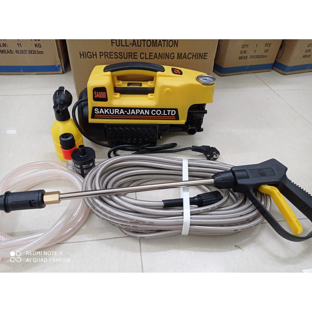 Máy rửa xe Nhật Bản sakura-2500W lõi đồng- Dây áp lực dài 15m