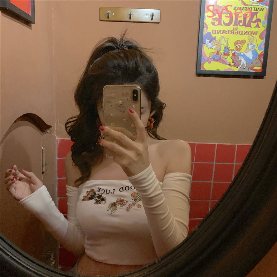 Áo Croptop Tay Dài Thiết Kế Trễ Vai Quyến Rũ Cho Nữ