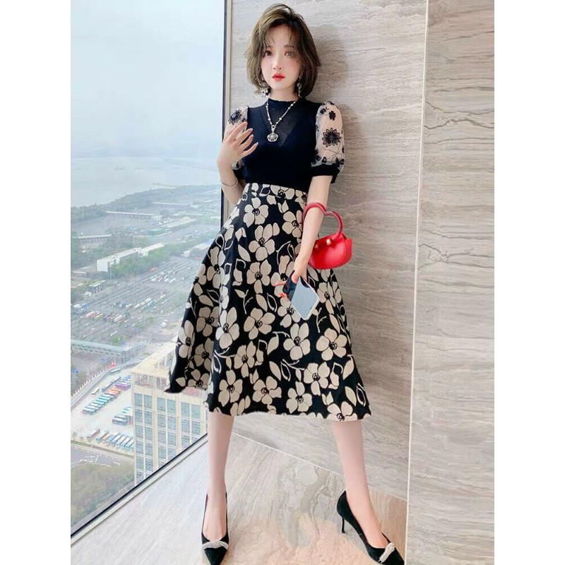 Hàng nhập - Set bộ nữ áo váy in họa tiết, set đầm dự tiệc dạo phố siêu xinh