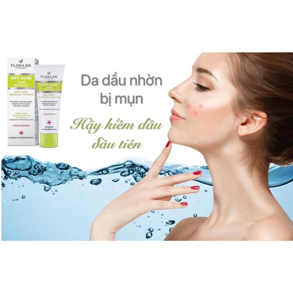 Kem Dưỡng Kiểm Soát Dầu Mụn và Điều Tiết Nhờn Floslek Anti Acne Mattifying Cream 50mL