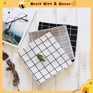 Khăn trải bàn, vải decor kẻ caro chụp sản phẩm