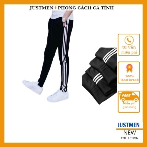 Quần Thể Thao Nam Đen 3 Sọc Trắng Ống Suông (Quần Thể Dục Trơn, Đơn Giản)