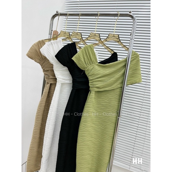 Váy lệch vai body chất xốp mềm siêu tôn dáng 3 màu