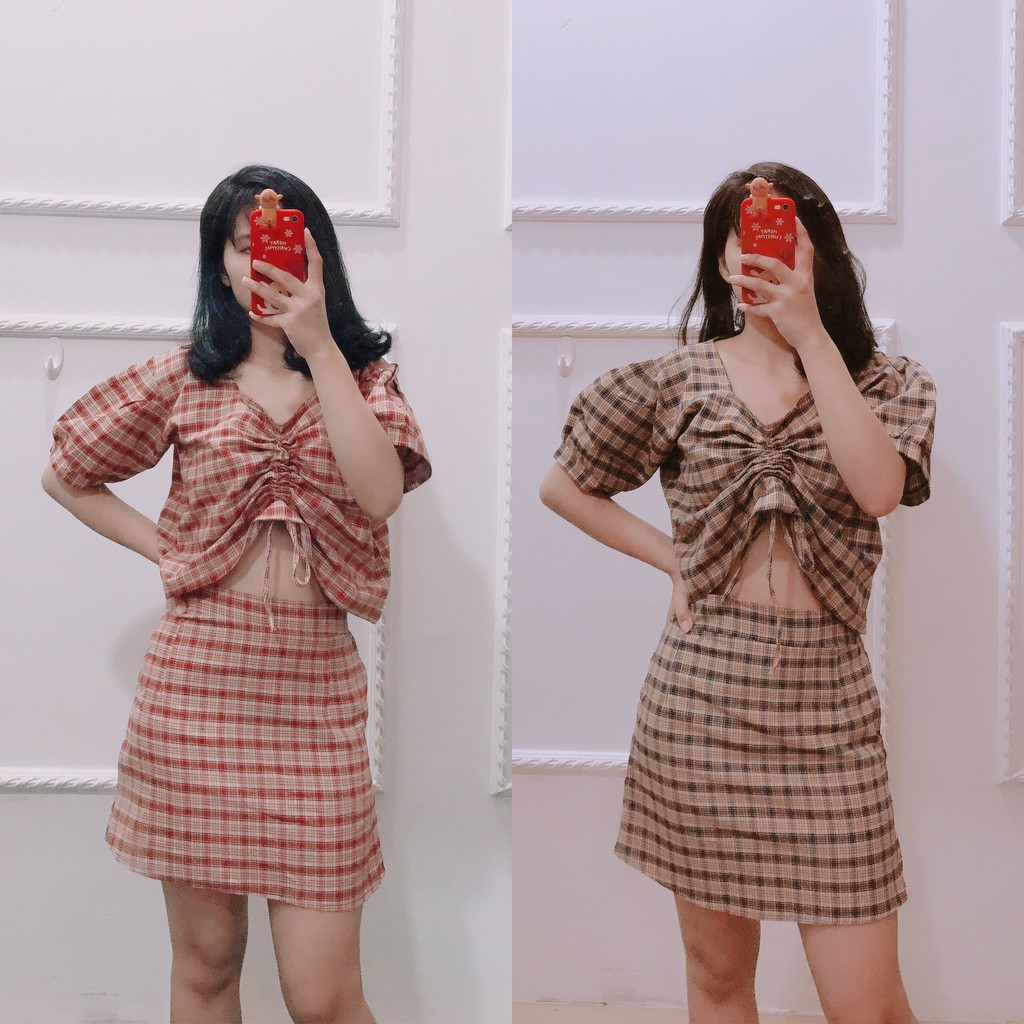 Set Váy Ngắn Nữ Kèm Áo Dây Rút Siêu Xinh ⚡  Bộ Nữ Mùa Hè Áo Croptop Kèm Chân Váy Ngắn  Cực Tôn Dáng