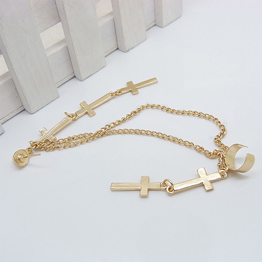 <sujianxia> 1Pc Ear Cuff Cross Dangle Versatile Alloy Women Fashion Punk Ear Crawler for Women