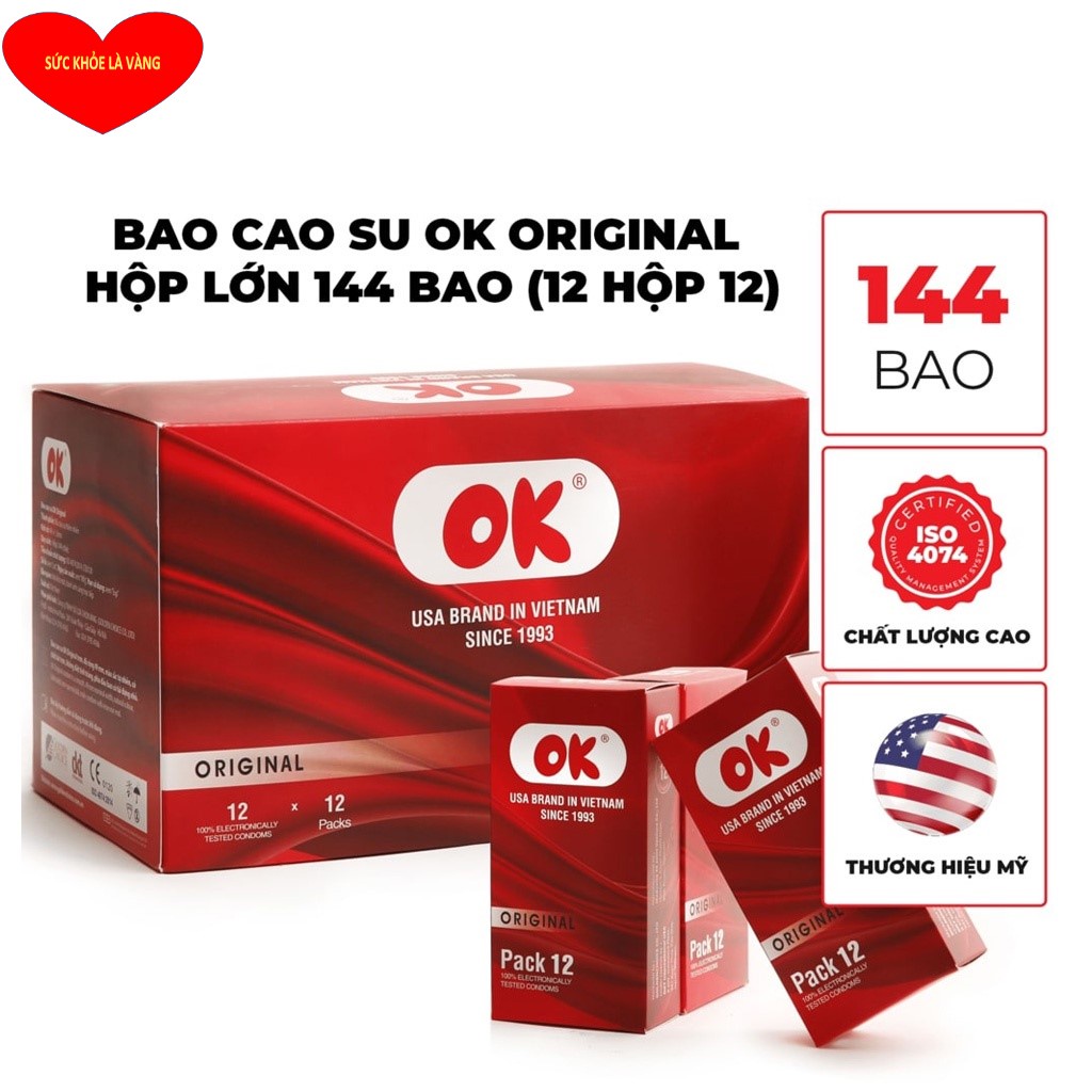Bao cao su OK không mùi original – hộp 144 cái (12 hộp nhỏ) - Giá Rẻ - Hàng Việt Nam Chất Lượng Cao.