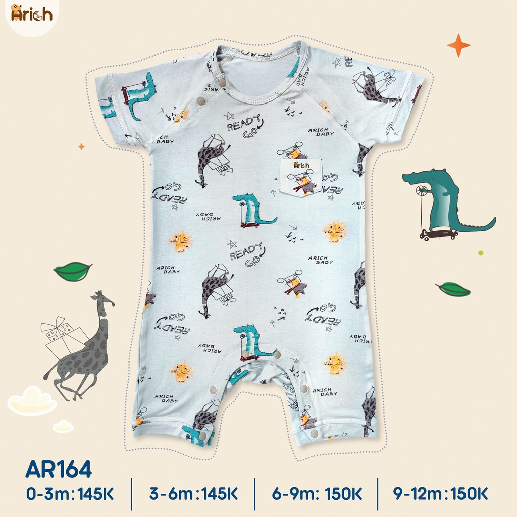 Body cộc họa tiết hươu xám Arich vải sợi tre -0-12m