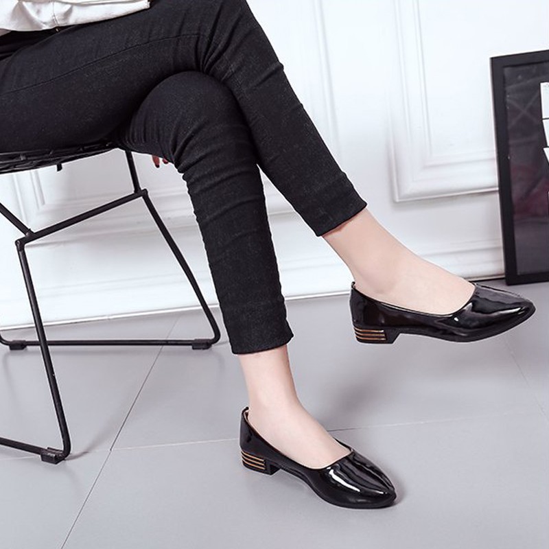 Giày búp bê da bóng mềm, có gót, dáng chuẩn, đáng yêu -304