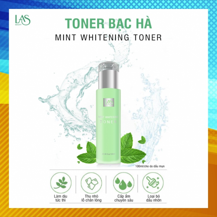 Nước cân bằng da, toner bạc hà, toner tinh thể bạc hà, LAS BEAUTY, 100ml