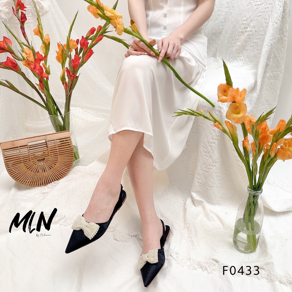 GIÀY SANDAL NỮ SLINGBACK ĐẾ BỆT BÍT MŨI PHỐI NƠ CHÂU F0433