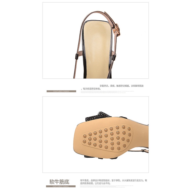 Giày Sandal Cao Gót Hở Ngón Đính Đá Và Nơ Bằng Da Mềm Thời Trang Mùa Hè Cho Nữ