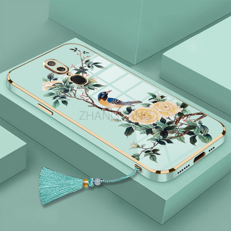 Ốp Điện Thoại Silicon Mềm Mạ Điện Họa Tiết Hoa Và Chim Kèm Dây Đeo Cho OPPO F11 F11 PRO F9 F9 PRO F7 F5