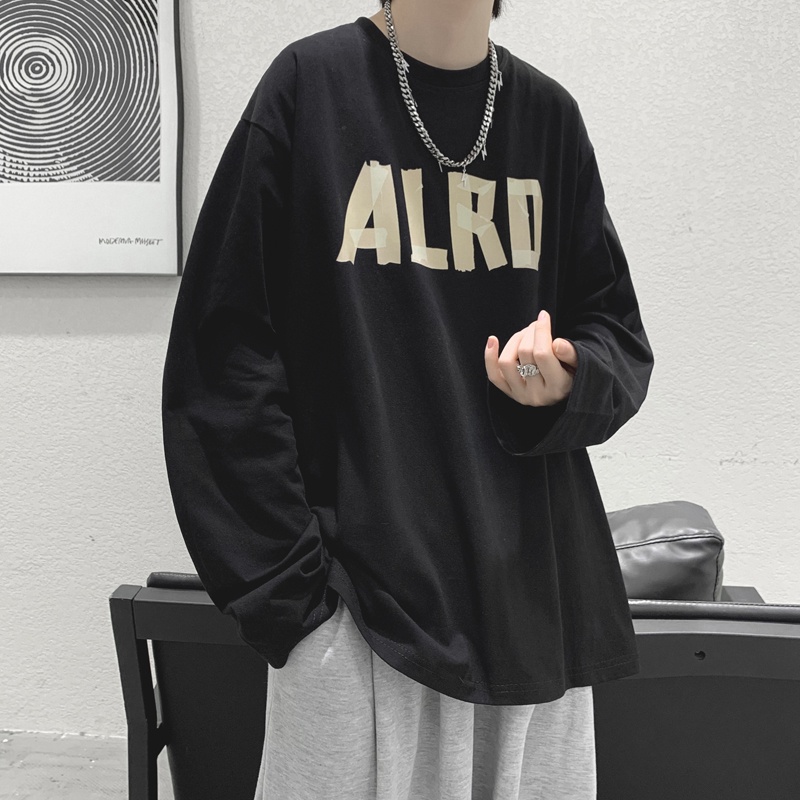 ♞AFF LIGA♞ Áo Thun Tay Dài Dáng Rộng In Chữ Thời Trang Mùa Thu Hàn Quốc Cho Nam
