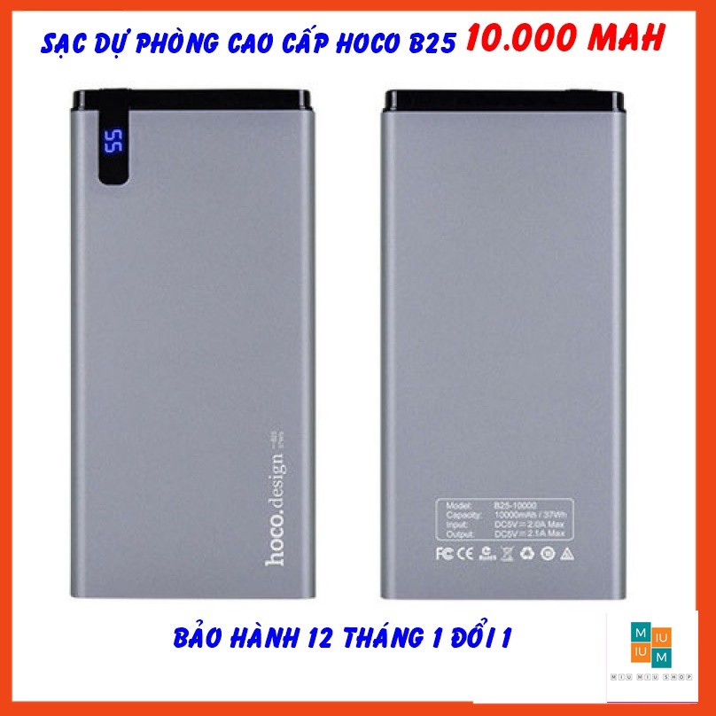 Pin Sạc Dự Phòng 10000 mAh Lõi Polymer Siêu Mỏng Hoco B25 Metal Hàng Chuẩn