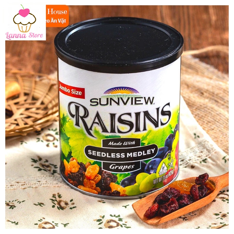 [DATE MỚI NHÂT 3/2024] Nho khô Sunview Raisin hộp 425gram Mỹ hàng chuẩn loại ngon