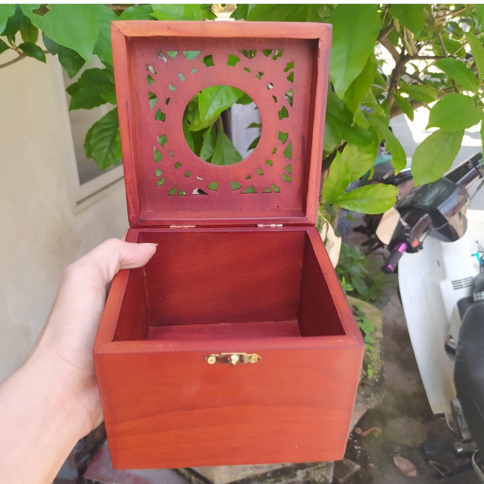 HỘP ĐỰNG GIẤY ĂN GỖ HƯƠNG KHỔ VUÔNG CHẠM KHẮC RƠI - ẢNH THẬT HÀNG THẬT - BẢO HÀNH VÀ ĐỔI TRẢ
