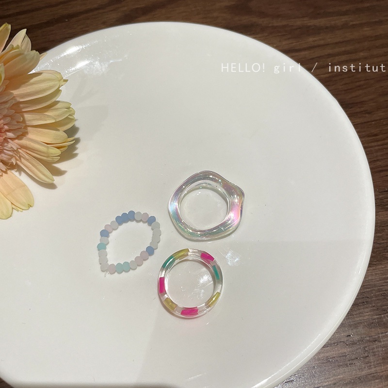 Set 3 Nhẫn Nhựa Hình Trái Tim Phong Cách Hàn Quốc Dành Cho Nữ