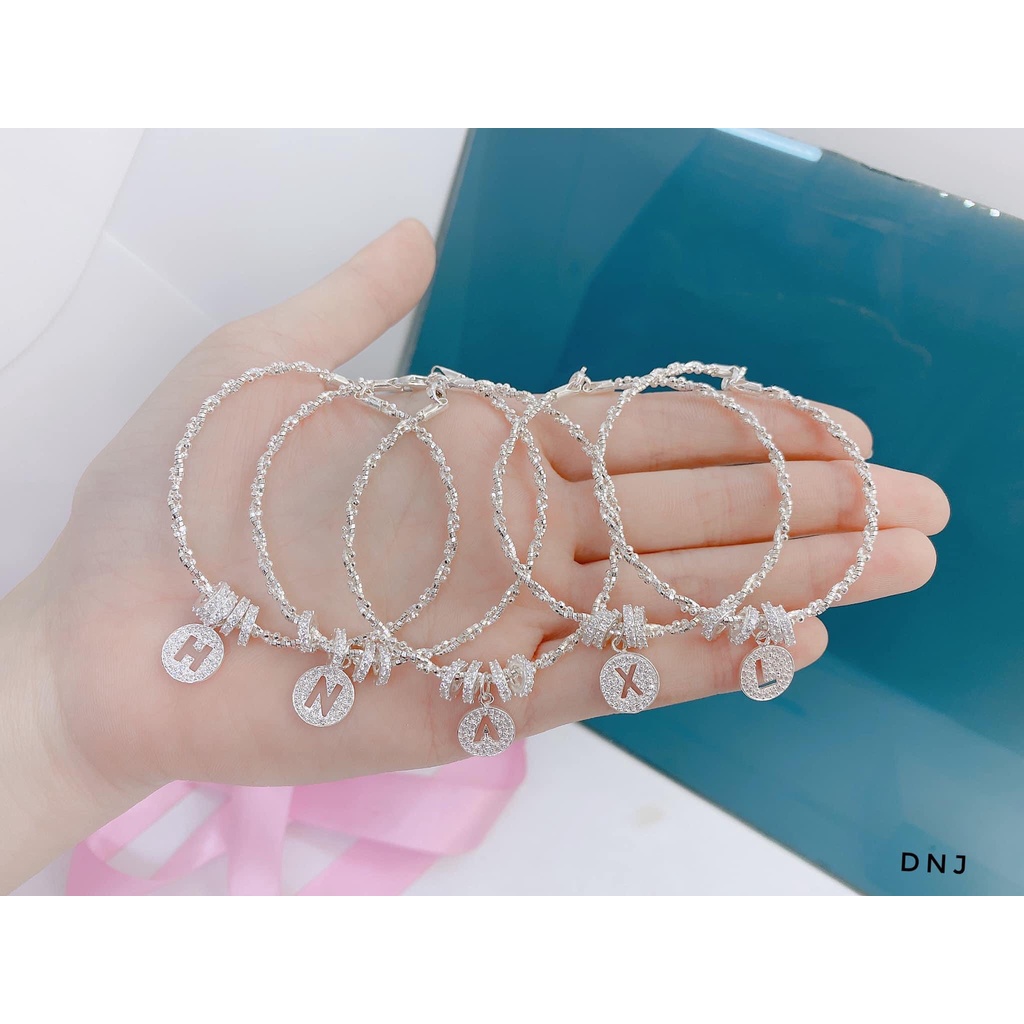 Lắc tay nữ bạc Ý s925, vòng tay xoắn mix thẻ chữ cái đính đá theo tên - Kho sỉ bạc Nhất Linh