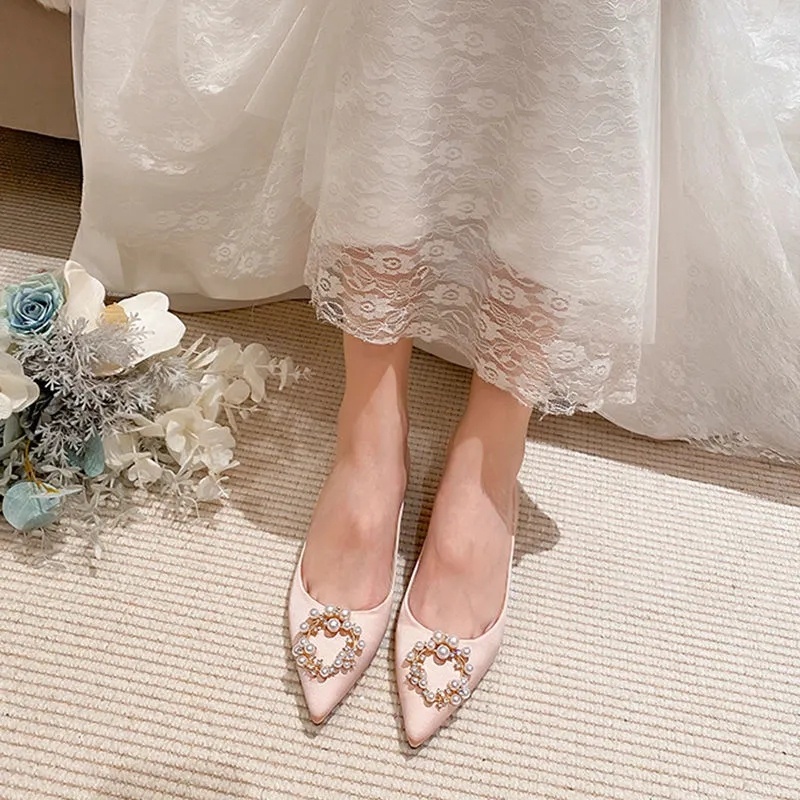 Size 34-42 Giày satin cao gót 3cm mũi nhọn dành cho nữ, giày cô dâu cưới