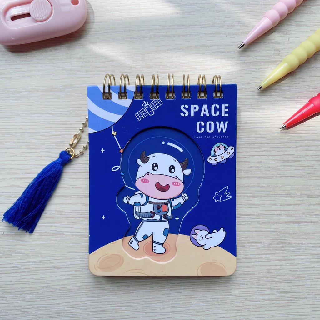 Sổ tay mini lò xo space cow 70 trang, sổ tay cute ghi chép nhỏ gọn - 1 quyển - TZ62141HN