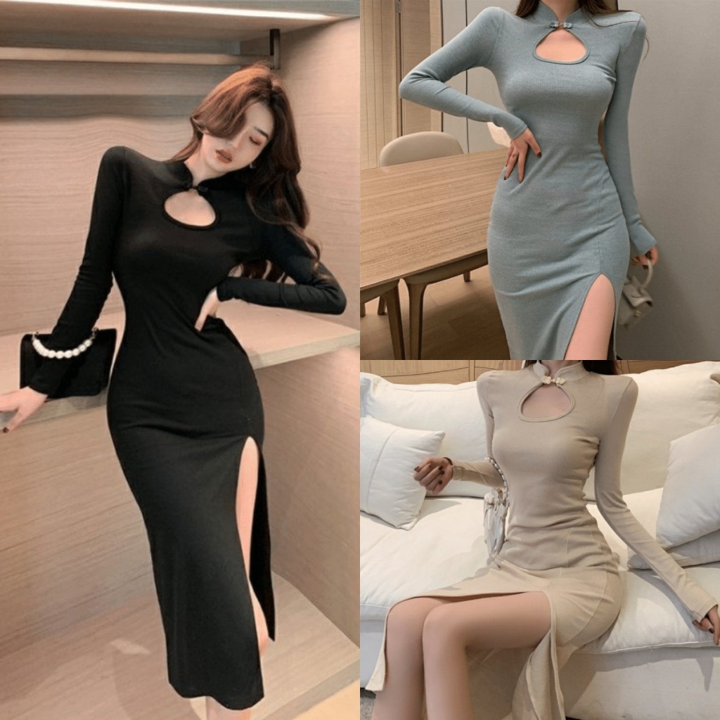 Đầm dài tay xẻ tà phong cách Âu Mỹ quyến rũ cho nữ