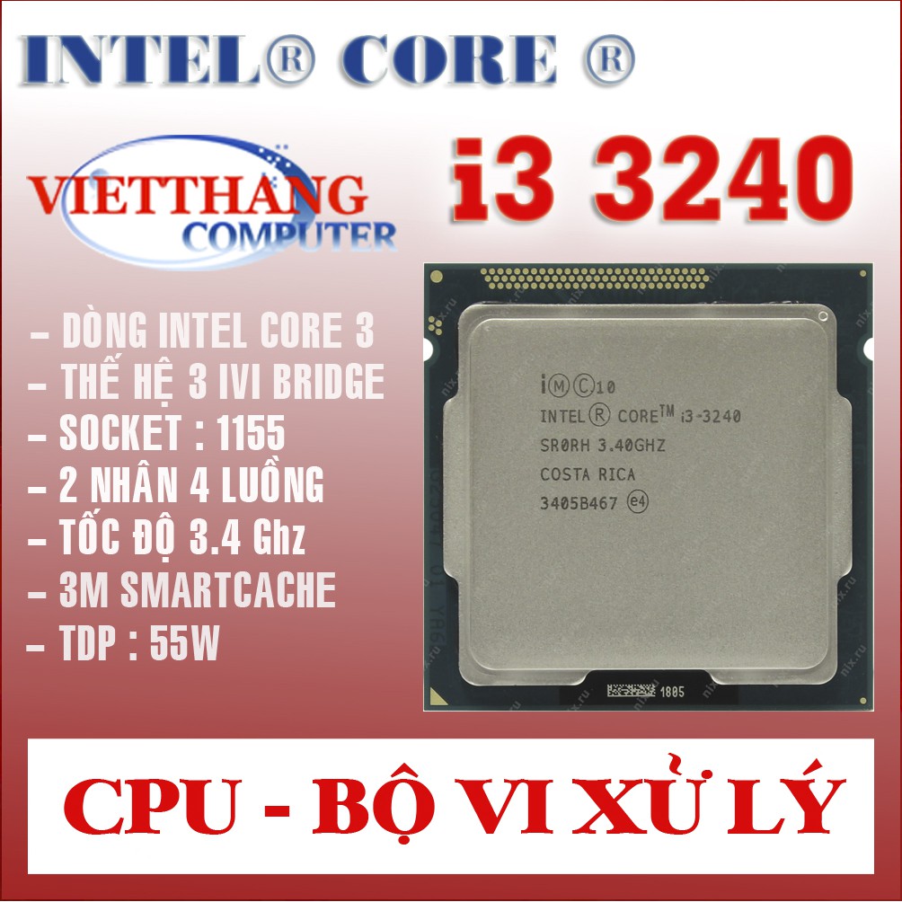 CPU - Bộ Vi Xử Lý Core i3 3240 cho H61, B75 Socket 1155 ( 2nd )