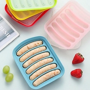 Khuôn làm xúc xích bằng silicon chịu nhiệt có nắp đậy, 6 ngăn đều đẹp, tiện dụng