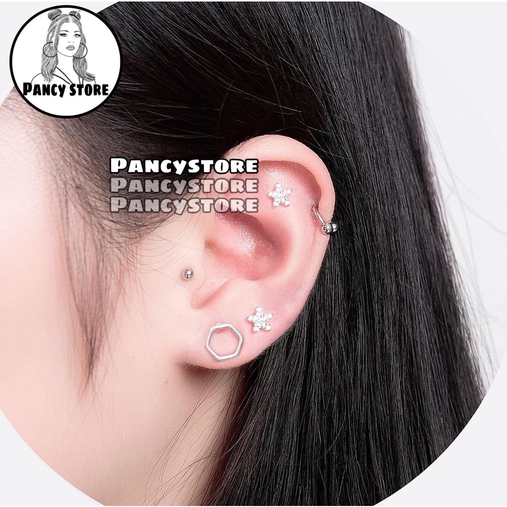 khuyên tai bông tai titan lục giác