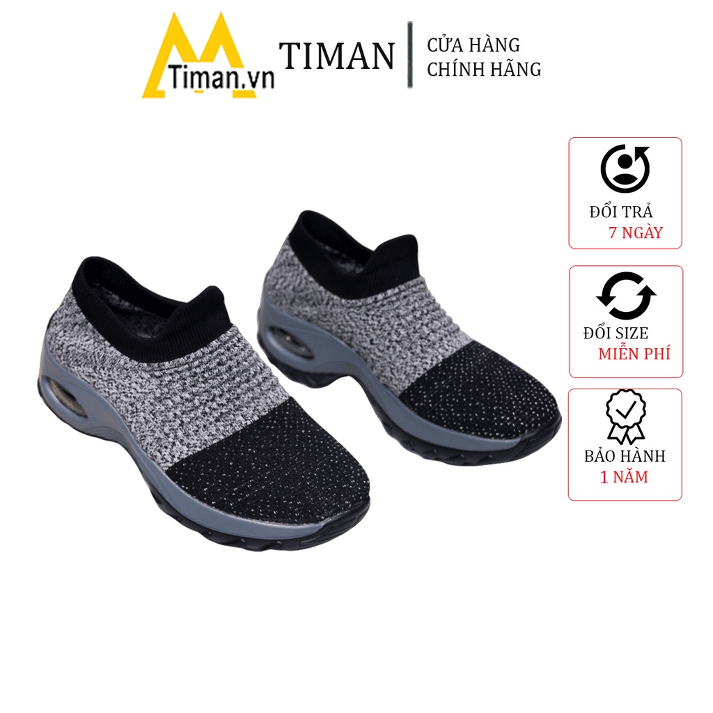 Giày thể thao nữ sneaker độn đế đẹp màu trắng siêu nhẹ chất liệu vải cho trung niên bảo hành 1 năm N01 TIMAN