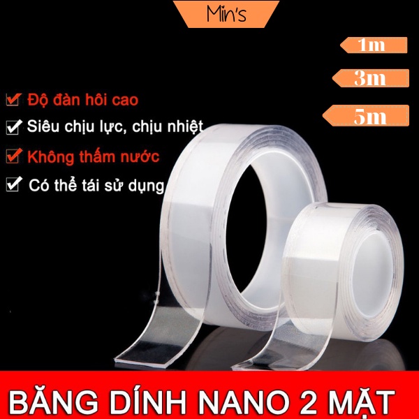 Băng Keo 2 Mặt Trong Suốt Siêu Dính Cường Lực Siêu Chắc Chịu Lực Chịu Nhiệt Đa Năng 1m, 3m, 5m dày 3mm