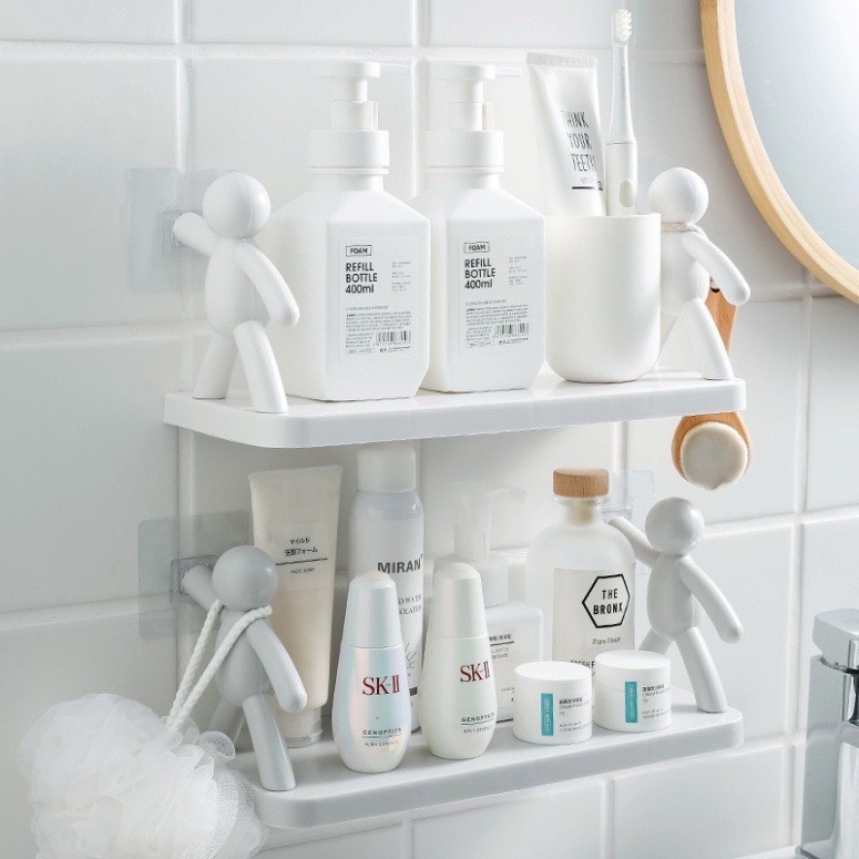 Kệ hình nhân decor nhà tắm, kệ nhựa nhà bếp dán tường siêu dính chịu lực