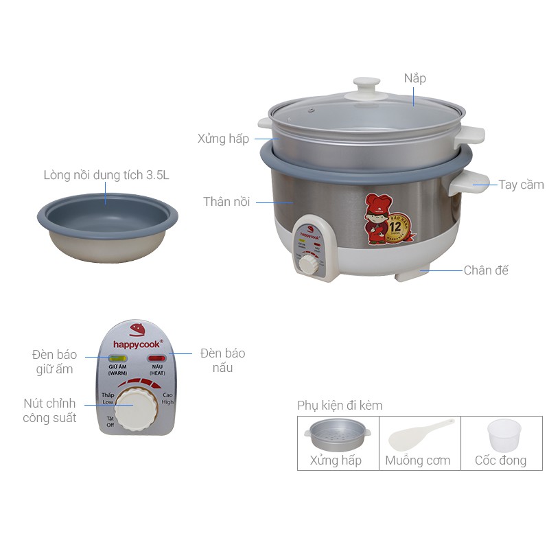 Nồi lẩu điện Happycook (Hàn Quốc) HCHP-350ST 3.5 lít (Mới 100% - Bảo hành 12 tháng)