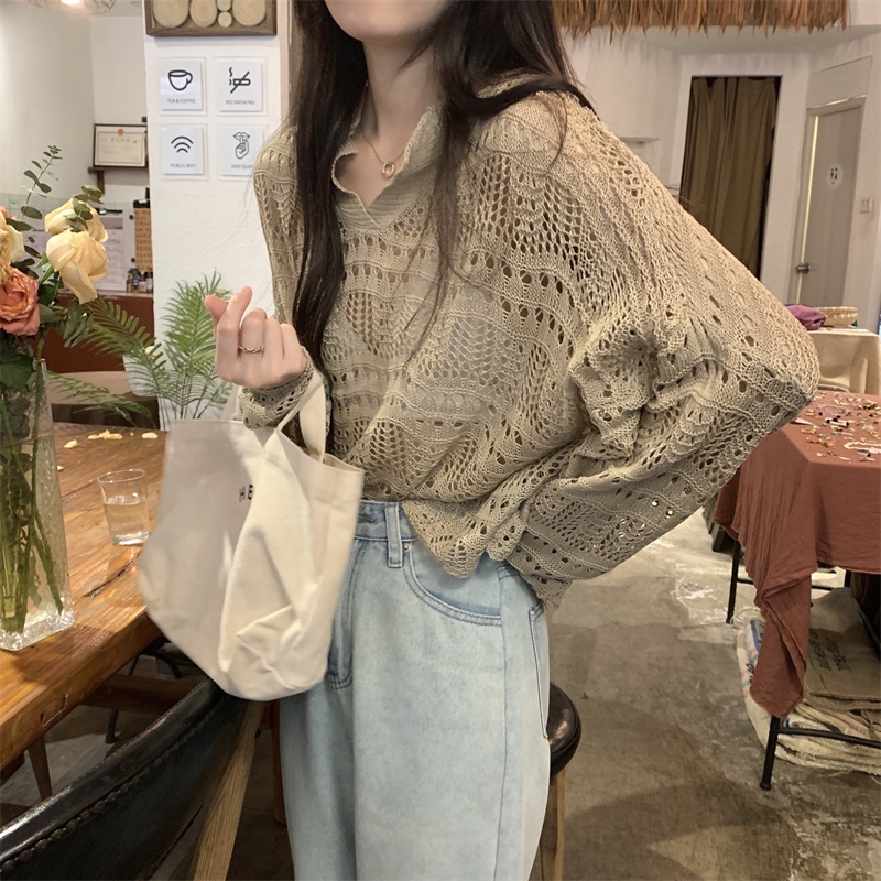 Porozi  Áo Croptop Dệt Kim Áo Thun Nữ Dài Tay Cổ Tròn Thời Trang Hàn