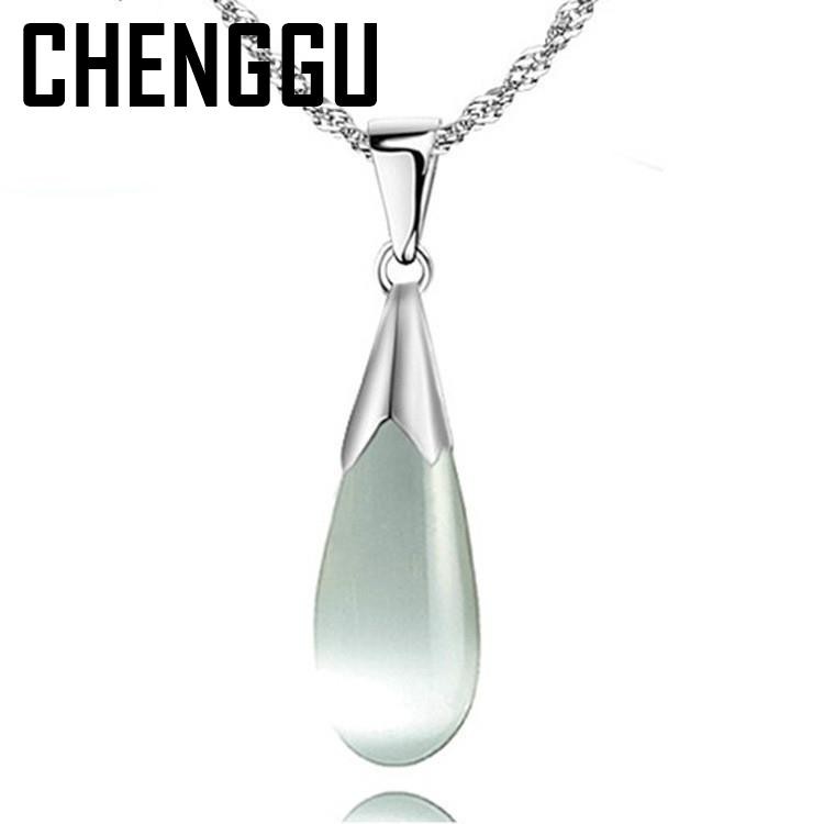 Korean version of 925 silver Color stone drop pendant female crystal natural crystal Moonstone lock chain jewelry for women|Pendants|