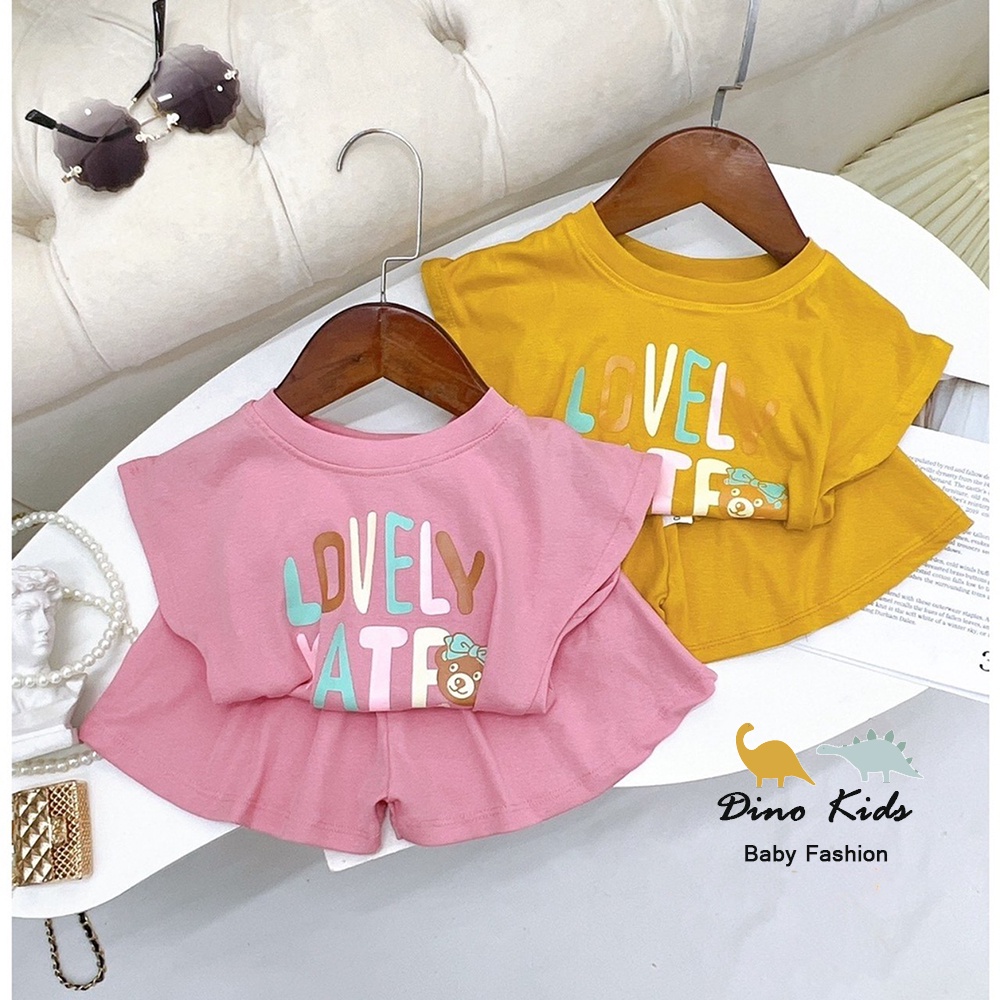 Bộ cộc tay bé gái, bộ quần áo chất cotton zíp QC áo cánh rơi Lovely quần giả váy xòe đẹp xuất sắc cho bé