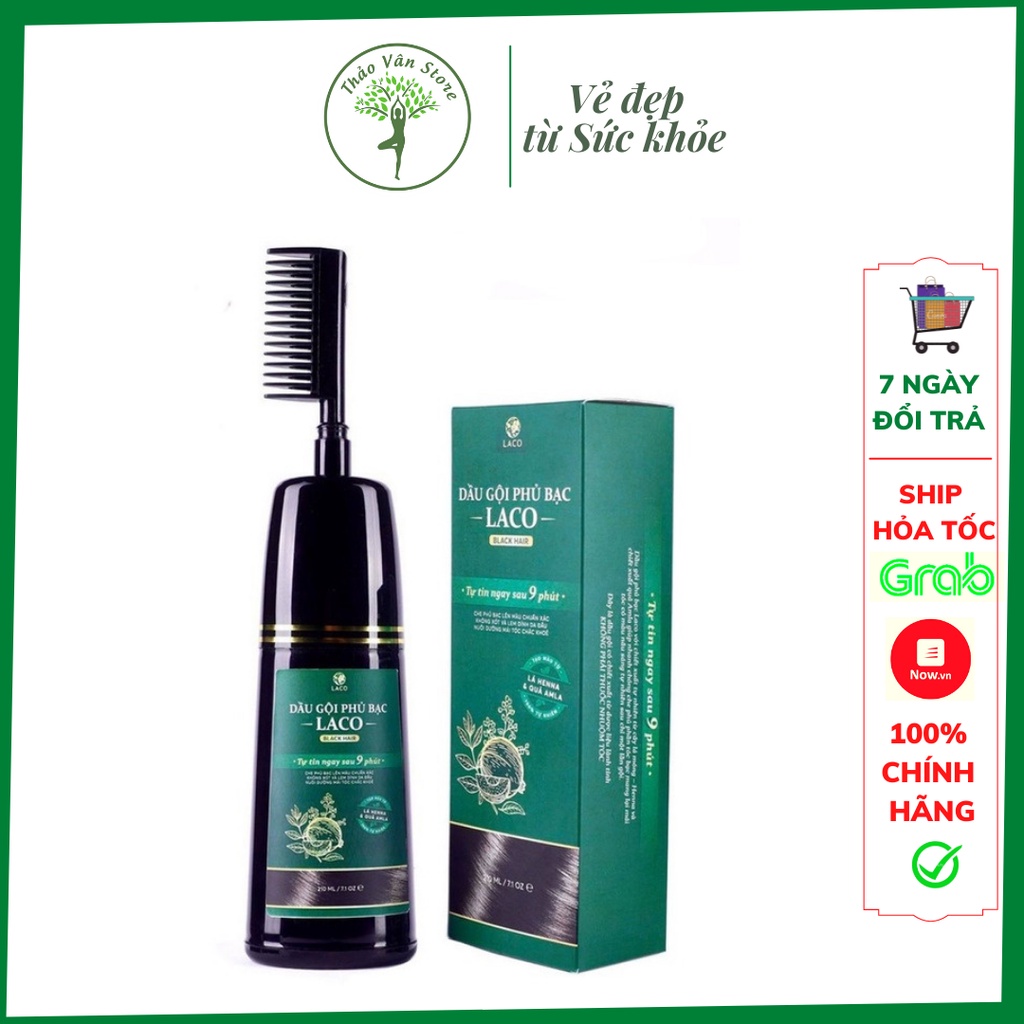 Dầu gội phủ bạc Laco, dầu gội nhuộm tóc thảo dược LACO Black Hair 200ml nhuộm tóc an toàn tại nhà, tóc đen sau 9 phút